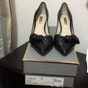 Louise et Cie black leather bow heels: Adelena